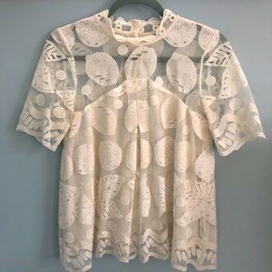 Cream lace top from Anthropologie